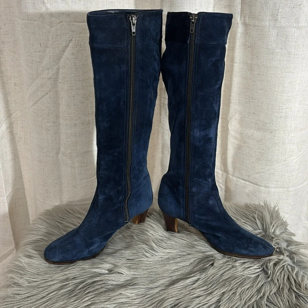 Vintage 70s Blue Suede Knee-High Women’s Boots